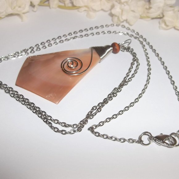 Orange Pre-owned Necklace, Necklace, Shell Necklace, Wire Wrapped Necklace 7671 - Picture 7 of 8